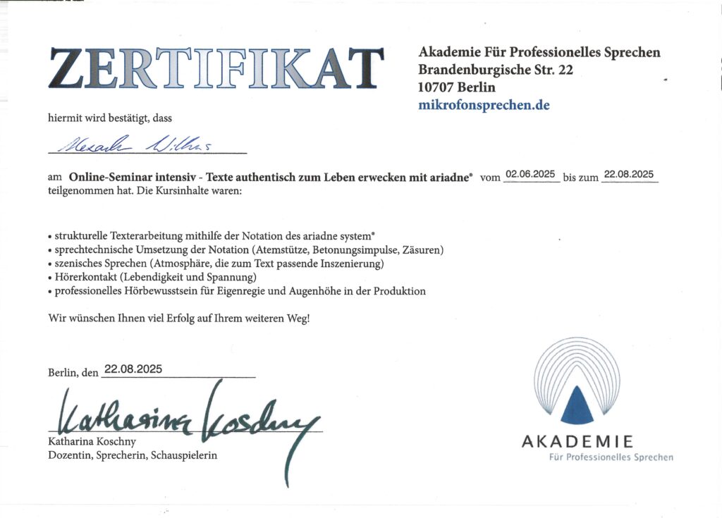 katharina zertifikat