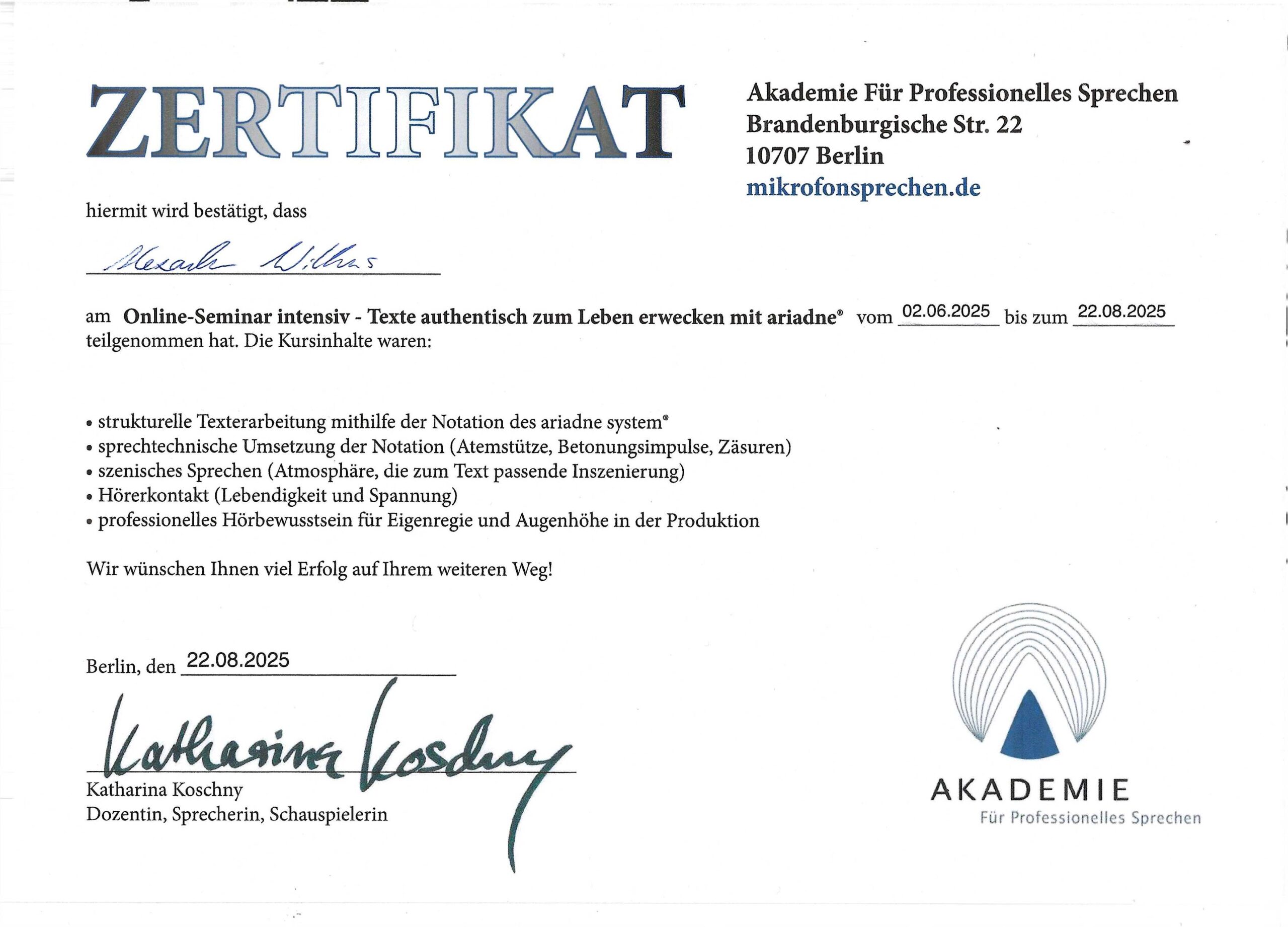 Voice Acting Auszeichnung Alexander Wilkens